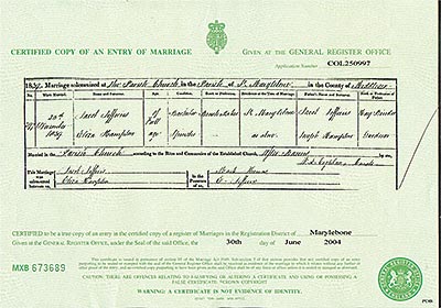 marriage certificate serial number location